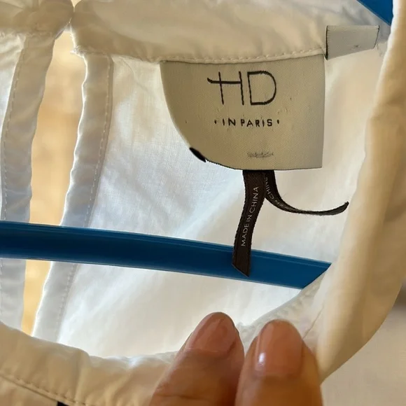 HD IN PARIS Anthropologie White & Blue Bennett Pleated Peplum Sleeveless Top L7 - Picture 7 of 9